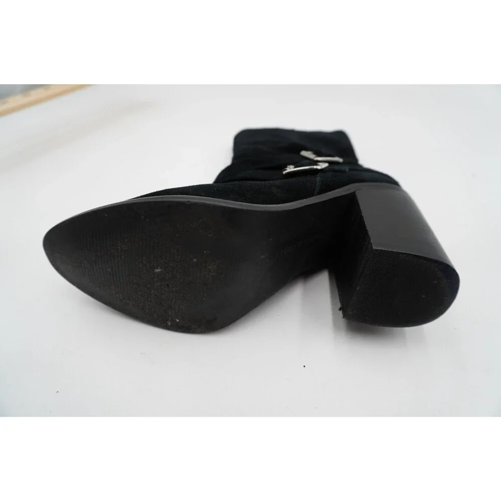 Chelsea & Violet Vicki Black Suede Double Buckle Boots  Block Heel Boots Sz 7.5M